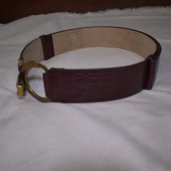 Vintage Amiee Lynn Brown Croc Leather Belt with Gold Buckle Size XL Adjustable - Picture 13 of 16